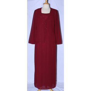 Poly USA #5120 Beaded Chiffon Mother's Gown With Jacket-Size L-BURGUNDY-NWT